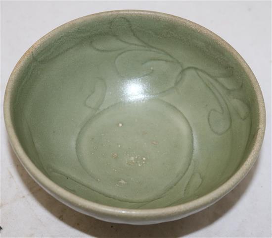 A Chinese Longquan celadon petal lobed bowl, Song / Yuan dynasty, 15cm